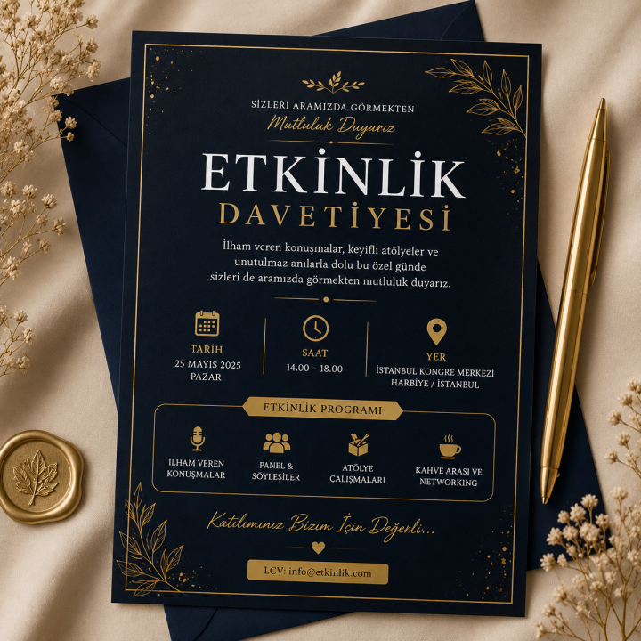 Etkinlik Davetiyesi Baskı Zarflı Kurumsal Özel Tasarım Davetiye